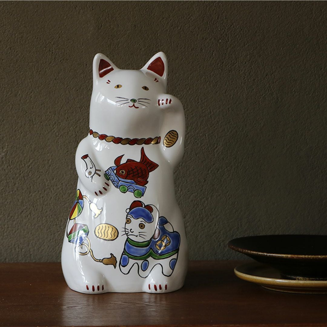 仁清 招き福ねこ （大） 玩具紋｜招き猫・オブジェ｜京都徳力版画館