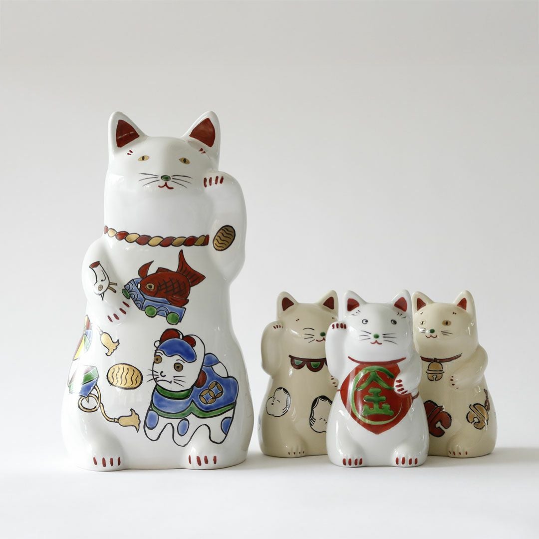 仁清 招き福ねこ （大） 玩具紋｜招き猫・オブジェ｜京都徳力版画館