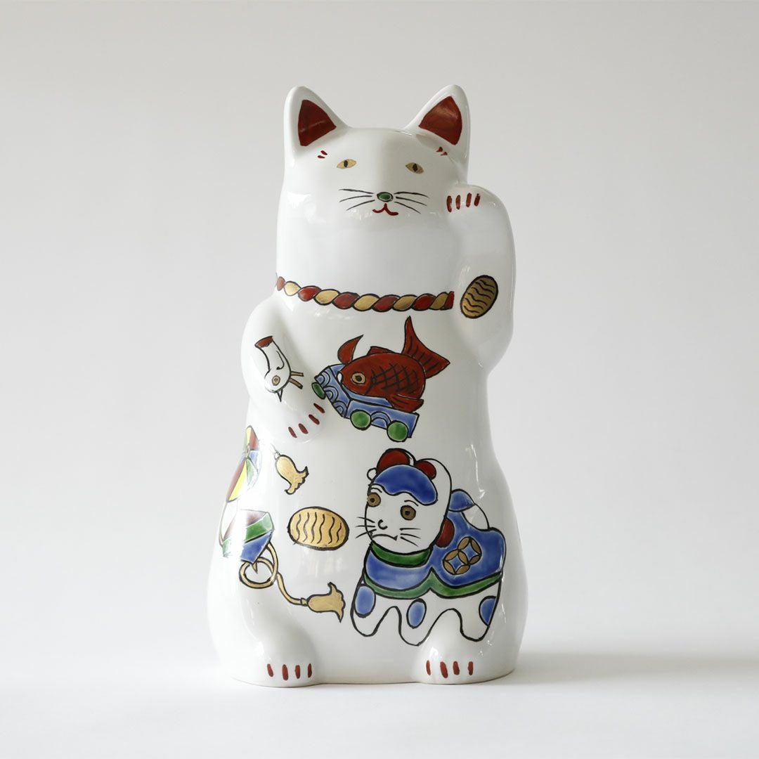 仁清 招き福ねこ （大） 玩具紋｜招き猫・オブジェ｜京都徳力版画館